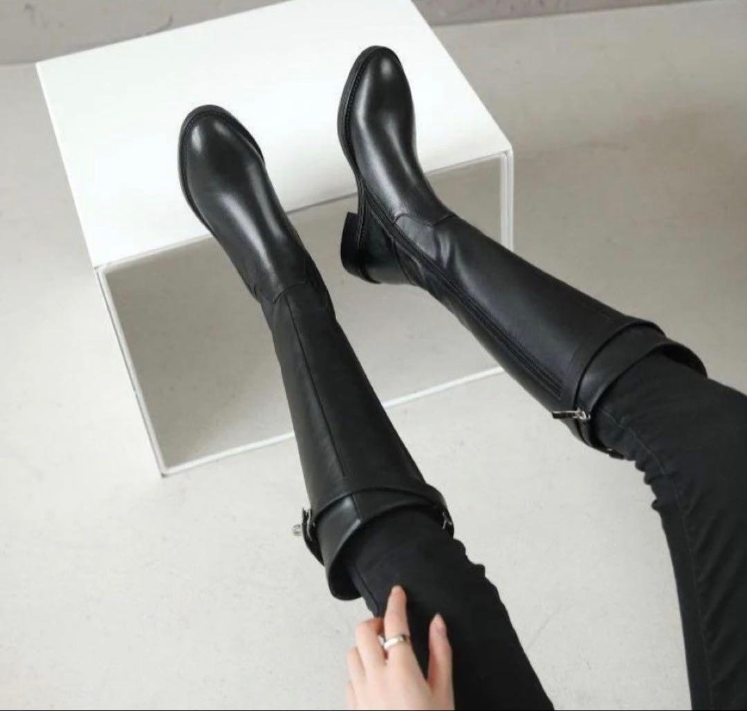 ジョッキーブーツ ジャンピング ケリー金具 ロングブーツ ブラック　24.0