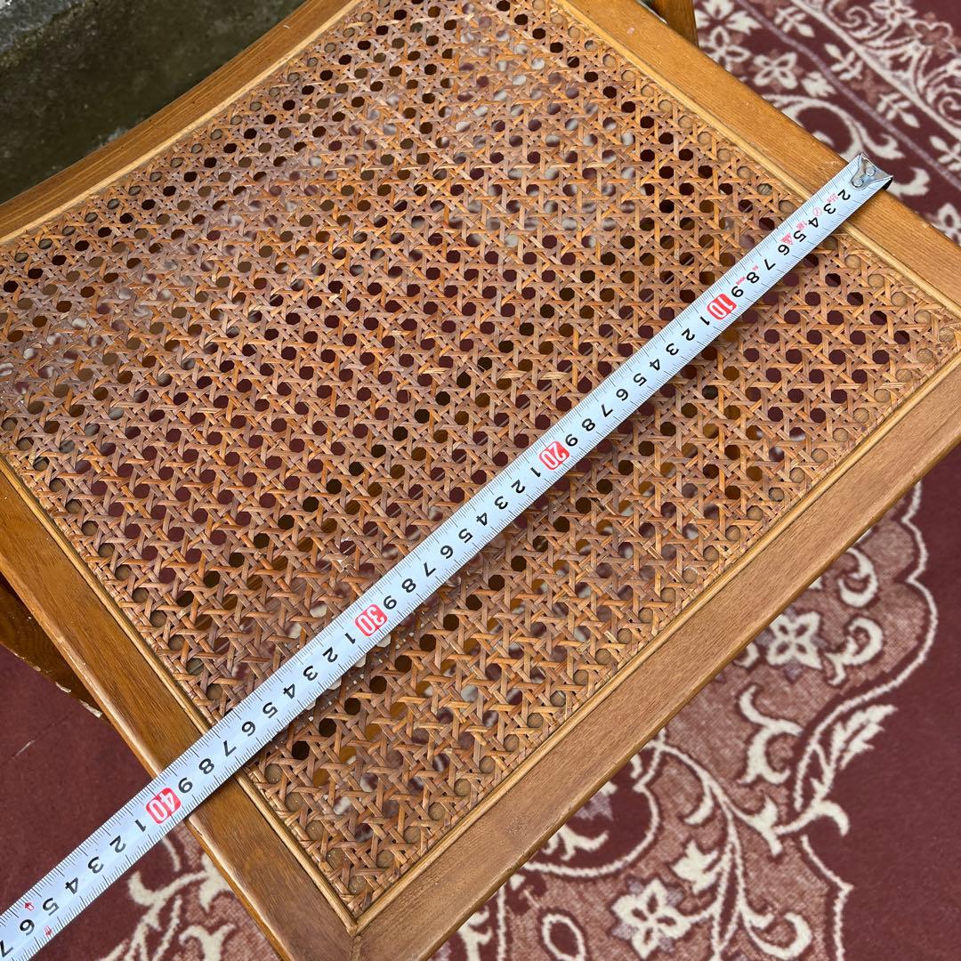 古家具ビンテージ品◾️籐ラタンパネル×木製フレーム 折りたたみ椅子 チェア B