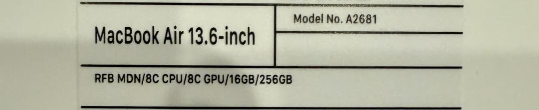 MacBook Air 13.6インチ 本体 M2 16GB 256GB