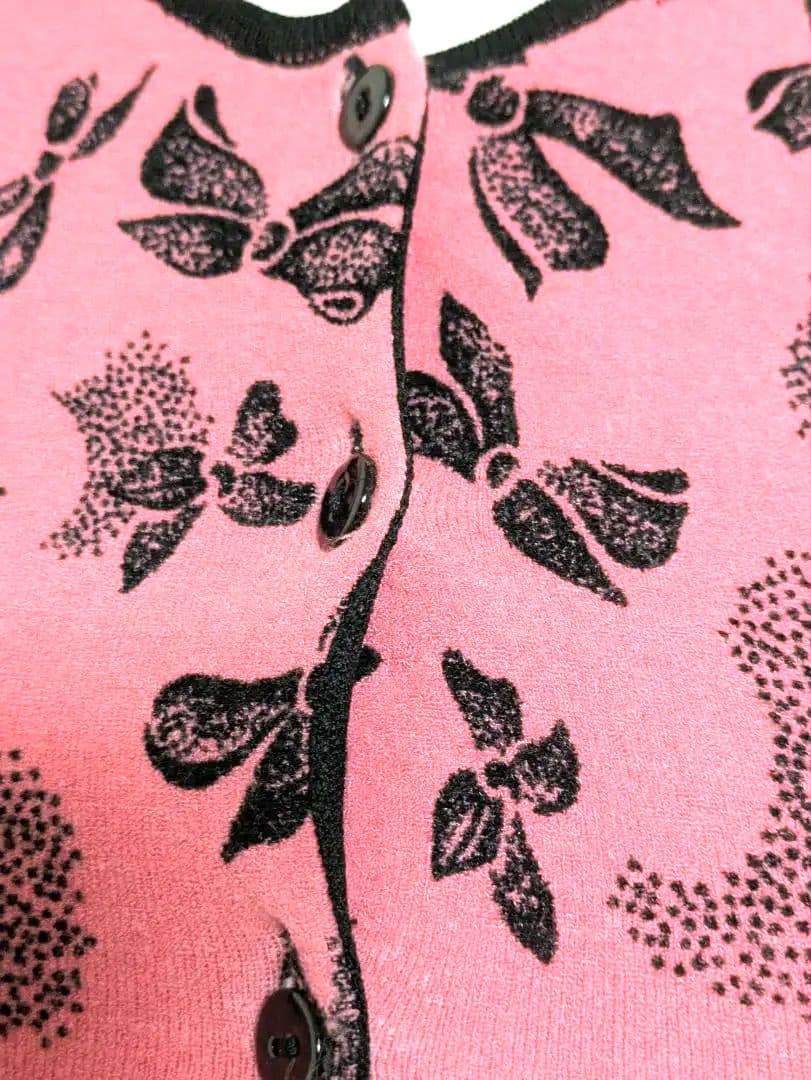 アンナモリナーリ リボン柄 長袖カーディガン レーヨン ピンク Mサイズ