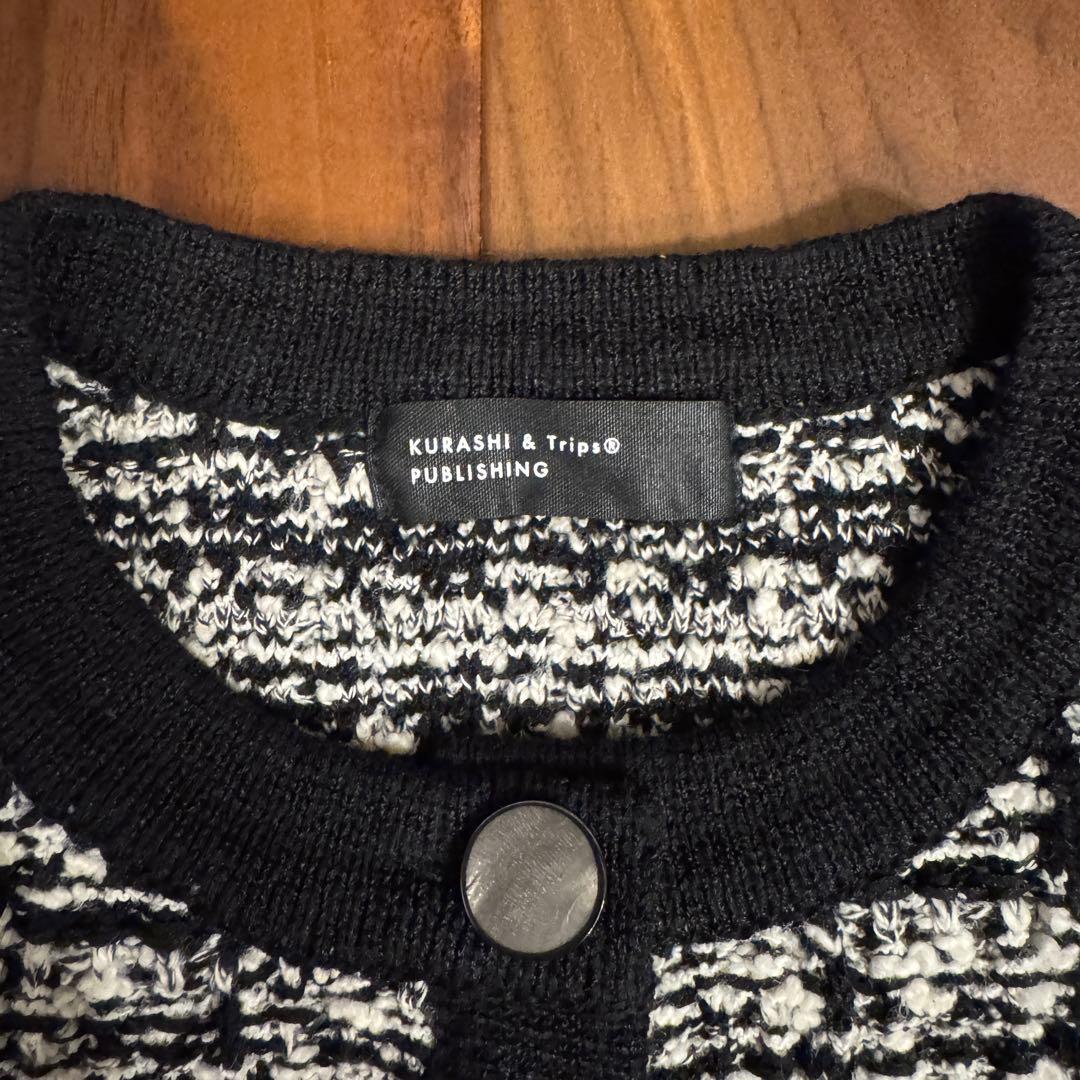 【北欧、暮らしの道具店】ツイード柄のニットジャケット　ブラック