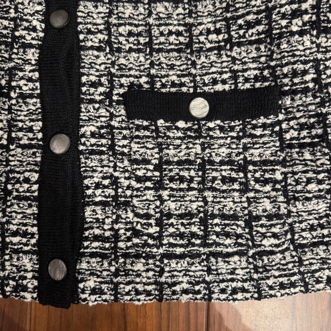 【北欧、暮らしの道具店】ツイード柄のニットジャケット　ブラック