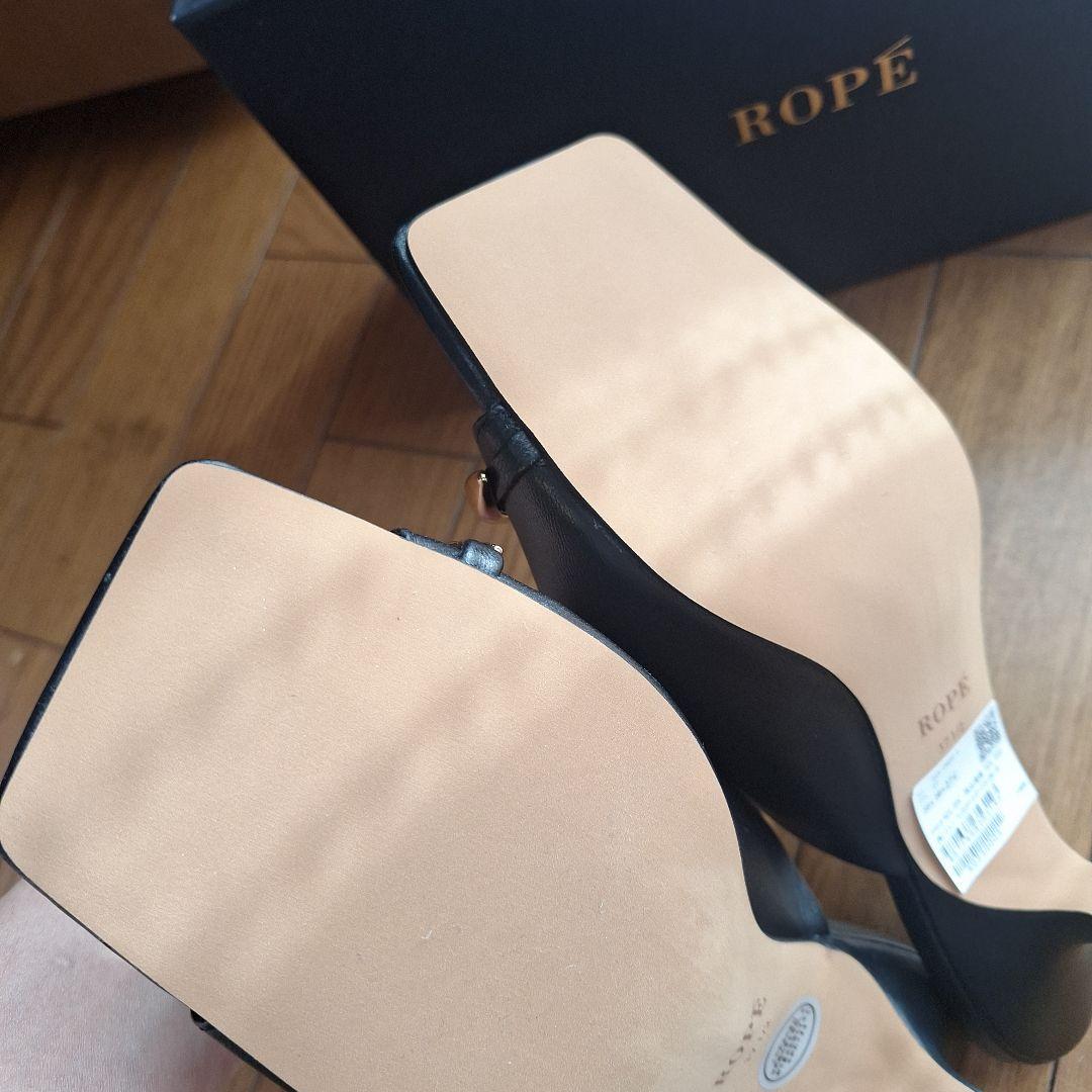 レディース　新品未使用　ROPE ブラック ミュール ゴールドリング23.5