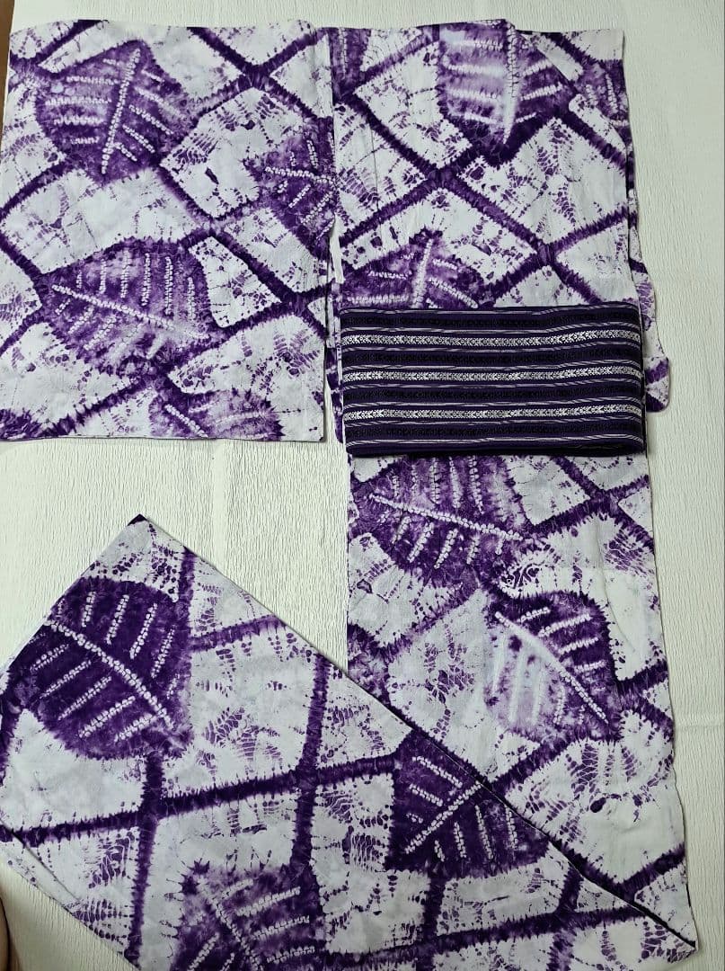 絞り浴衣 有松絞り 大きな葉っぱ 南部紫根染め