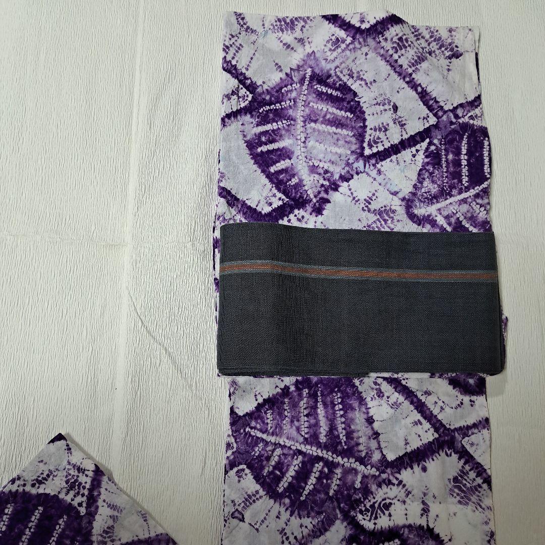 絞り浴衣 有松絞り 大きな葉っぱ 南部紫根染め