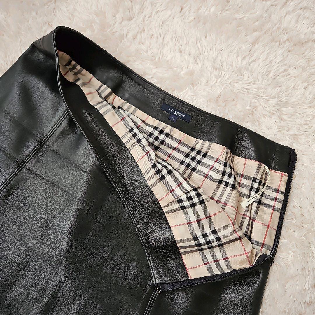 美品☆BURBERRY LONDON ラムレザースカート 裏地 ノバチェック