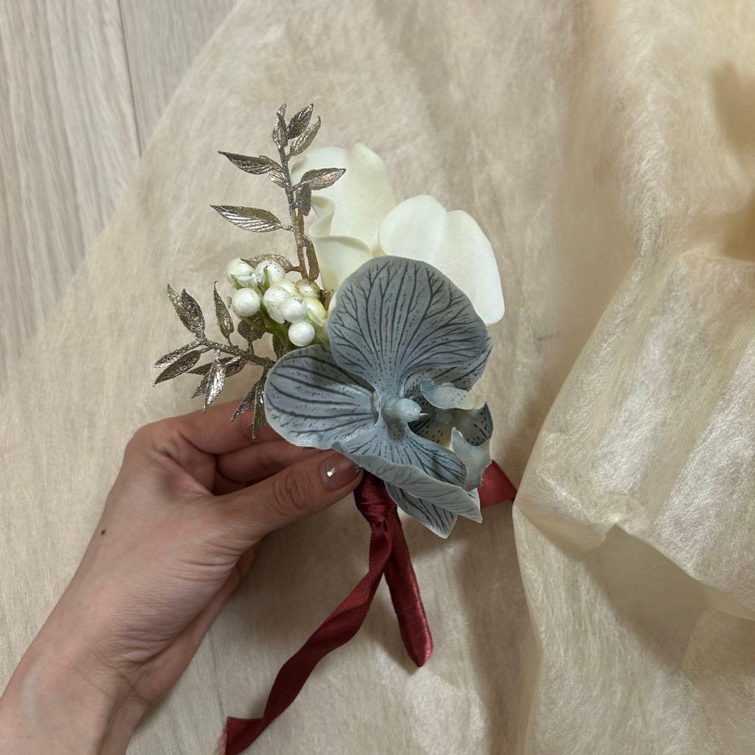 アーティフィシャルフラワー　ウェディングブーケ（ブートニア付き）