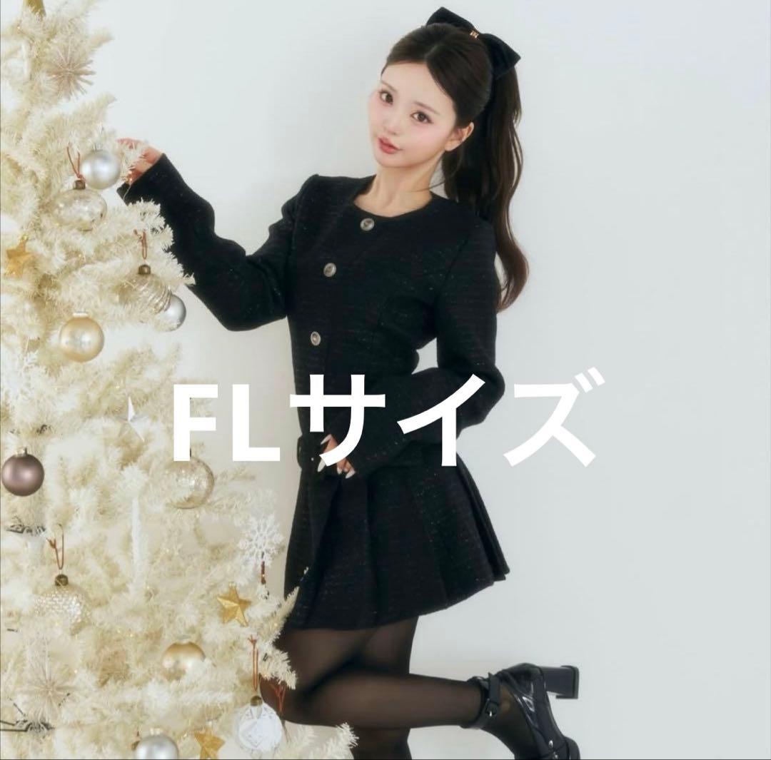 新品タグ付 ダーリッチ ボックスプリーツツイードミニワンピース ブラック