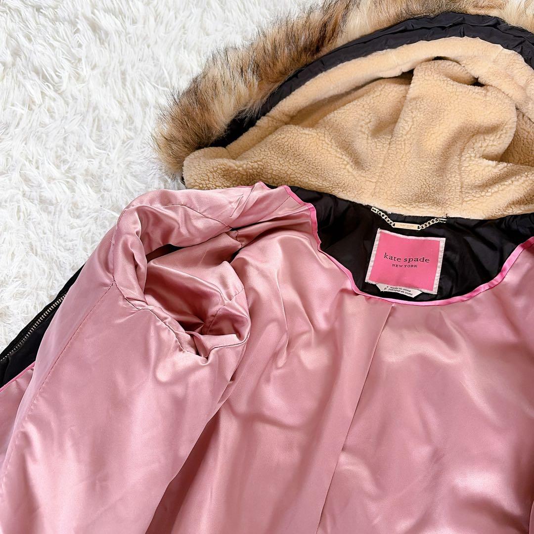 美品✨【ケイトスペード】フードファーロングダウンコート 2way ブラック S
