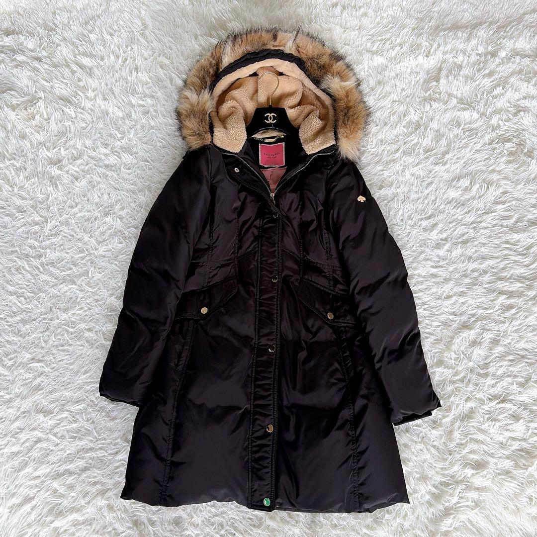 美品✨【ケイトスペード】フードファーロングダウンコート 2way ブラック S