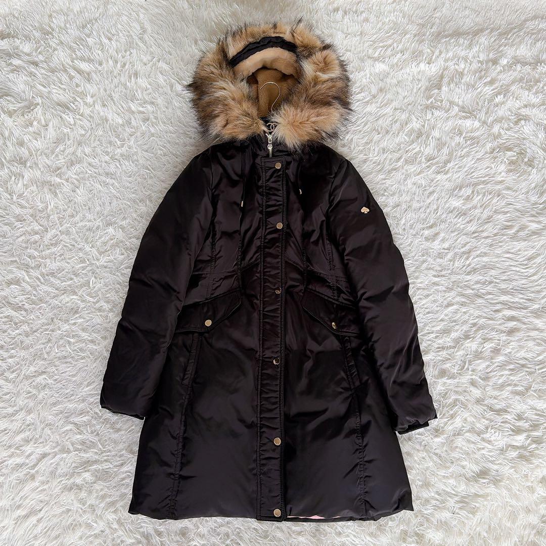 美品✨【ケイトスペード】フードファーロングダウンコート 2way ブラック S