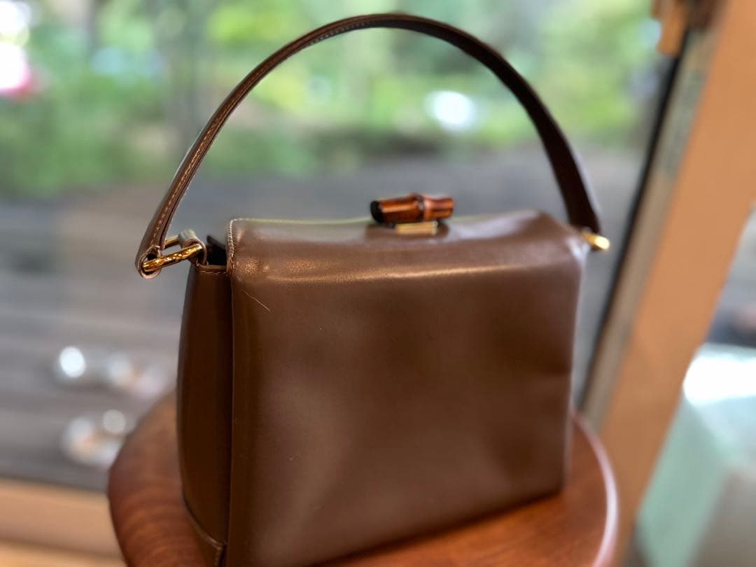 GUCCI グッチ ヴィンテージ バンブー ターンロックバッグ マロンブラウン