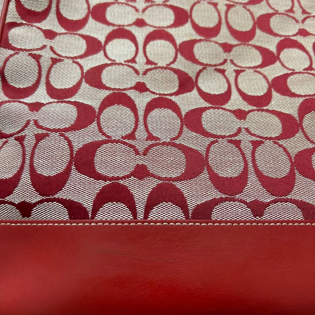 ✨良品✨ コーチ トートバッグ シグネチャー 型押し レッド 赤色 商品6093