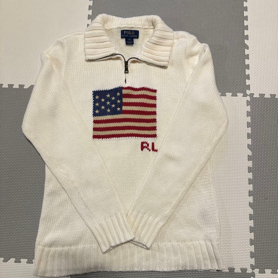 【美品】ポロラルフローレン ニット ハーフジップ 星条旗 ホワイト 希少カラー