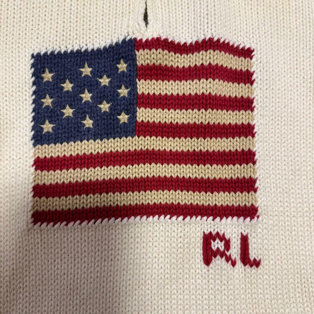 【美品】ポロラルフローレン ニット ハーフジップ 星条旗 ホワイト 希少カラー