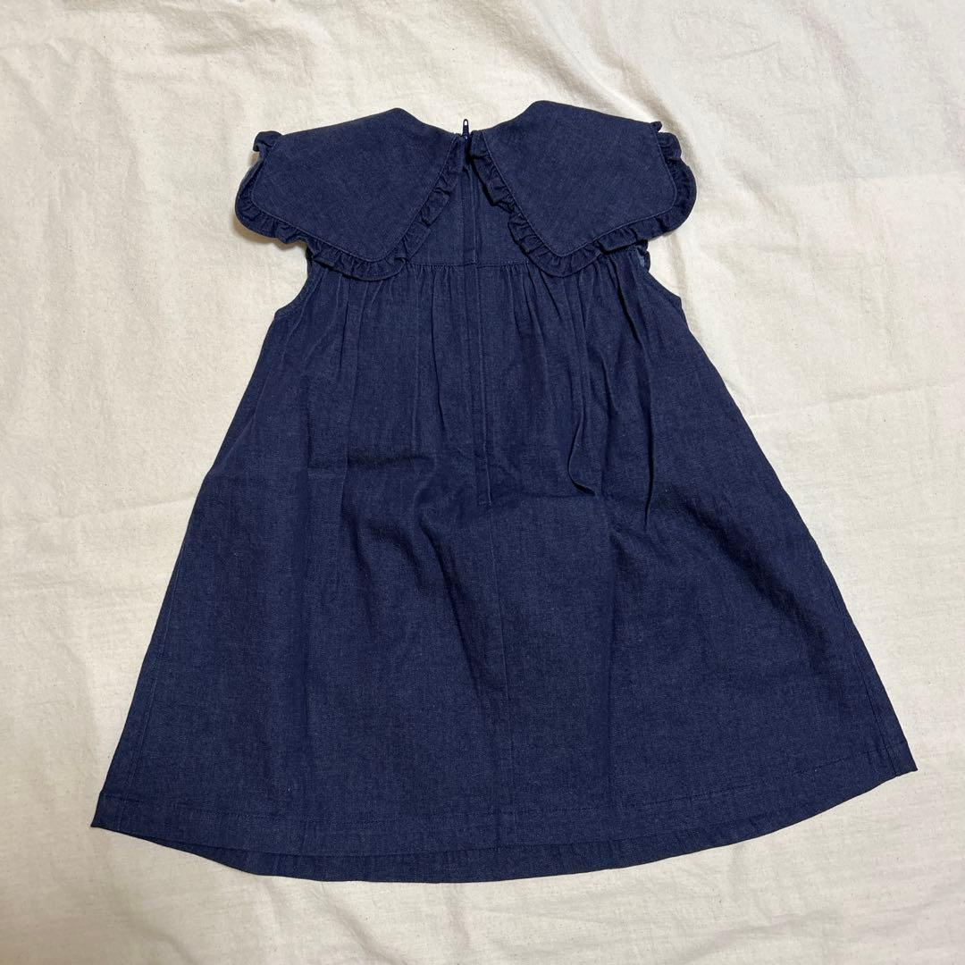 美品　ファミリア★デニム　セーラー　ワンピース　クマ刺繍　90