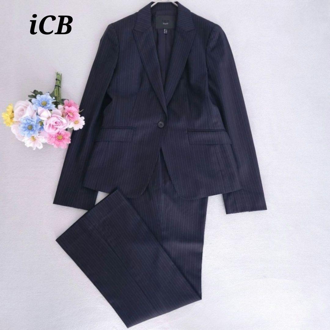 美品 アイシービー スーツ L セットアップ ストライプ ジャケット パンツ