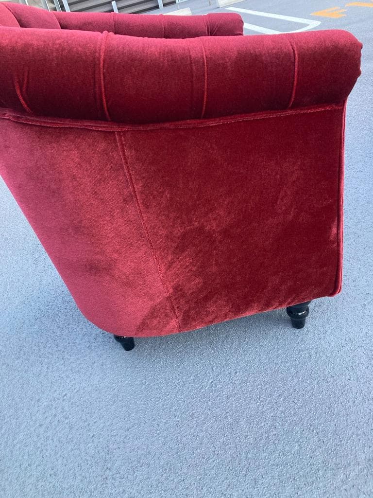 ヴィンセント　チェスターフィールド　1人掛けソファ　ベルベット　レッド