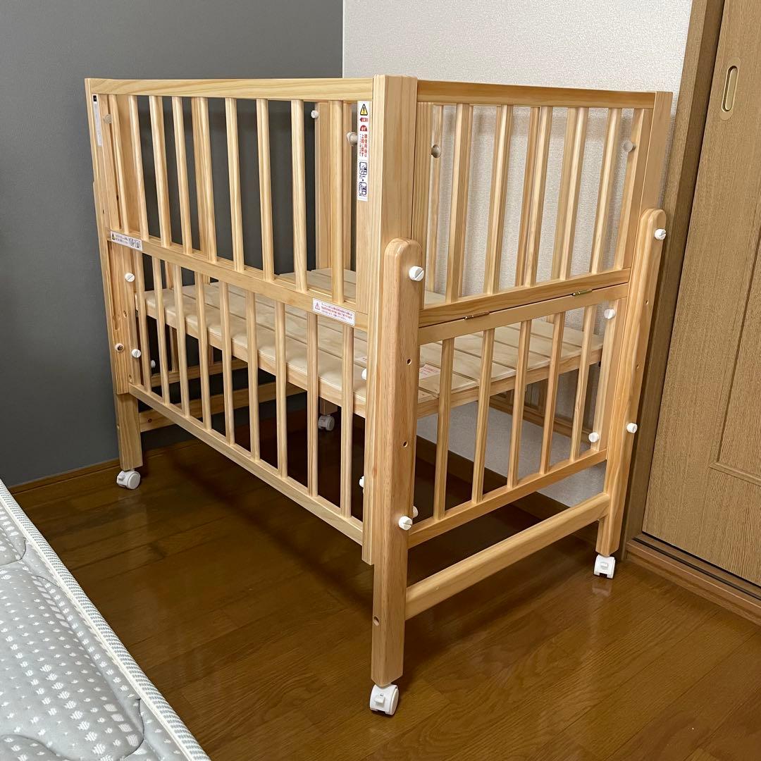 【超美品】yamatoya トール Wオープン ミニベビーベッド ナチュラル