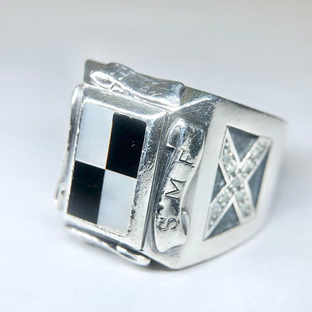 ジャスティンデイビス SEX リング 925 白蝶貝 オニキス 燻 25号相当