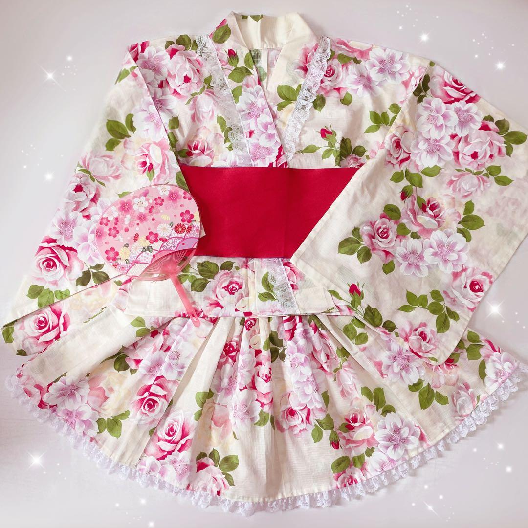 ♡姫系パステルイエロー薔薇柄浴衣♡