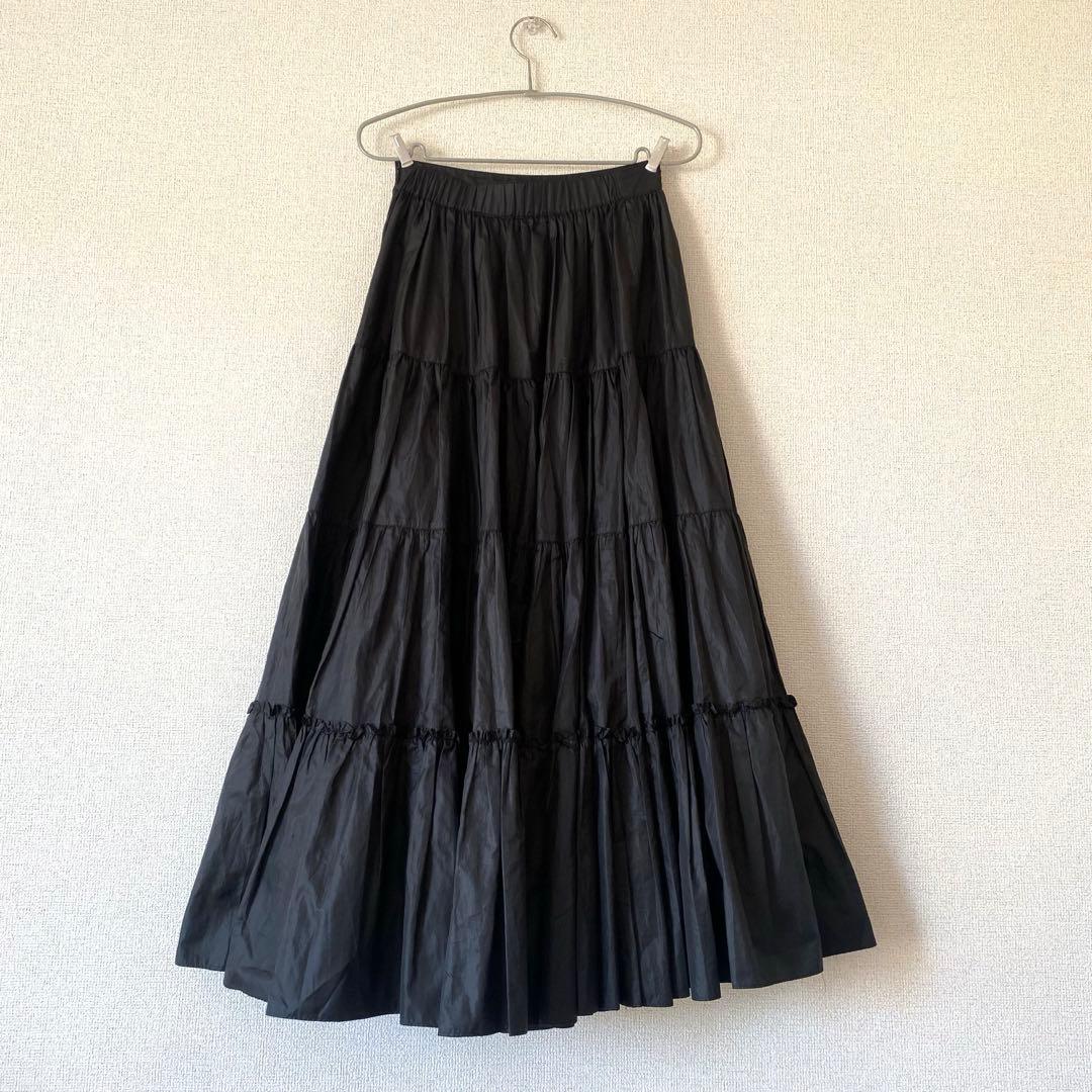 Cygne aki ティアード ロング スカート フレア ギャザー ブラック