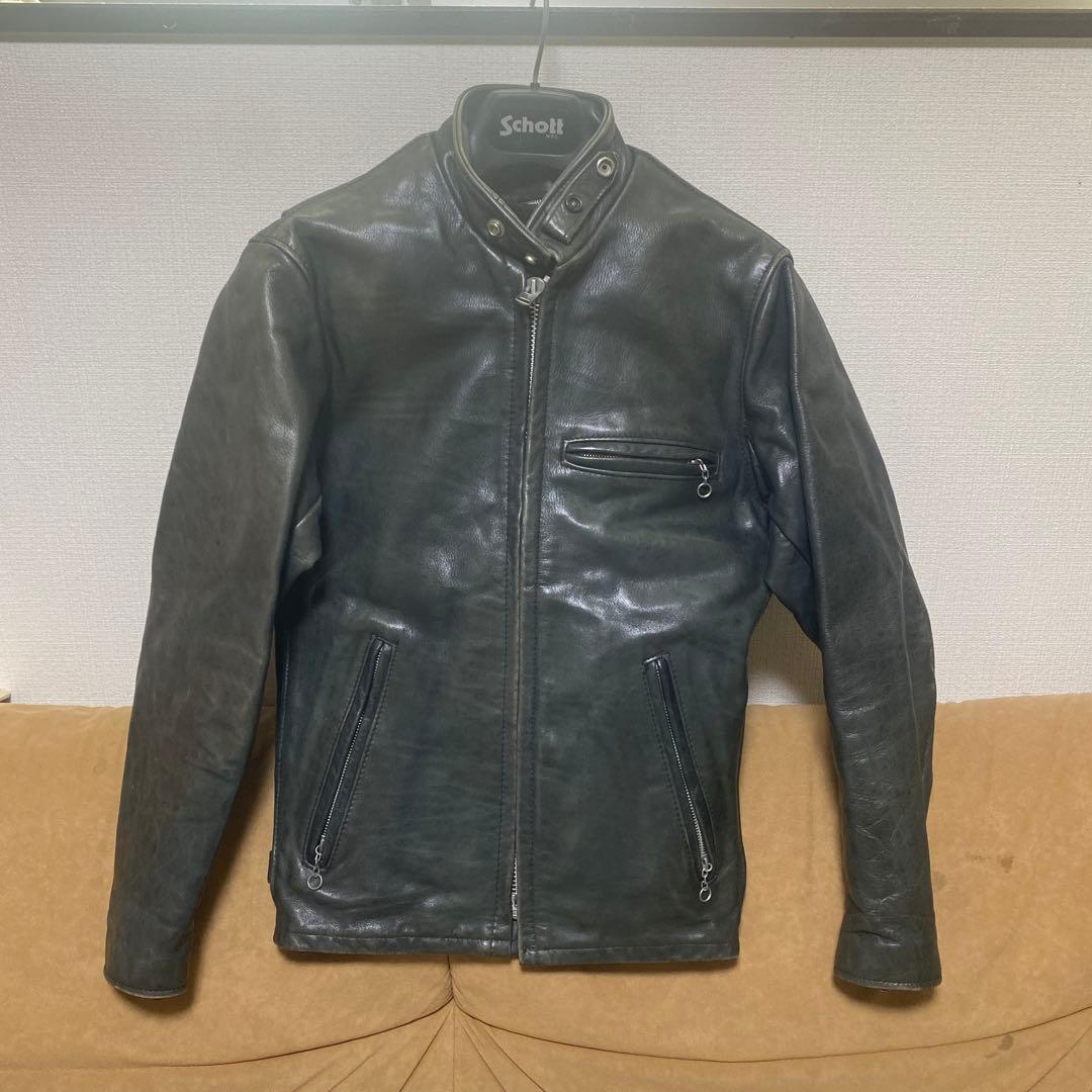 Schott ブラック レザー シングルライダースジャケット141サイズ32
