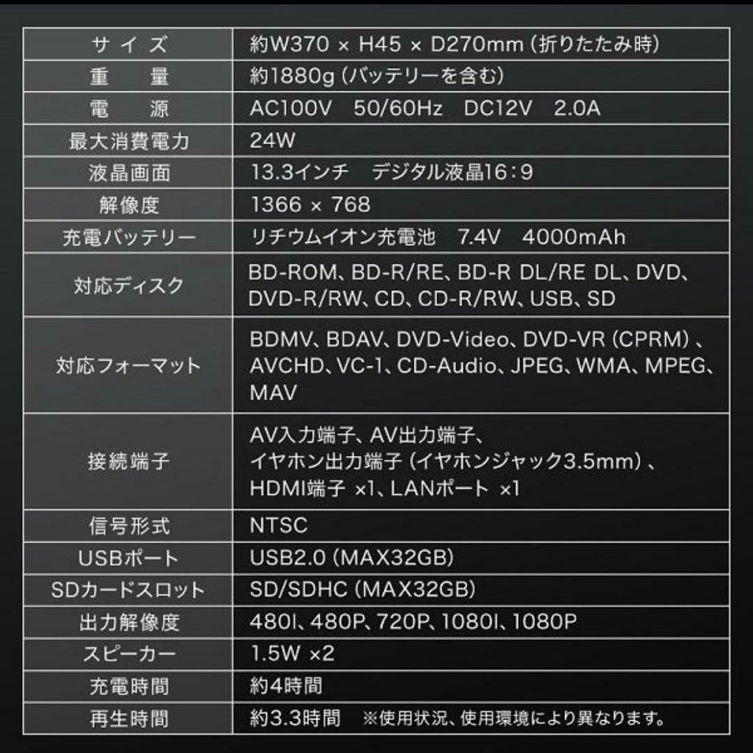 【極美品】ZM-BP133 ポータブルブルーレイプレイヤー Netflix