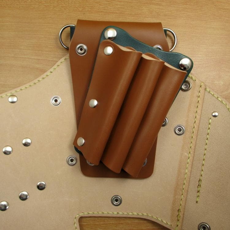 キャメル＆ディープグリーン　６丁差し　本革シザーケース　SCA-151/CCA