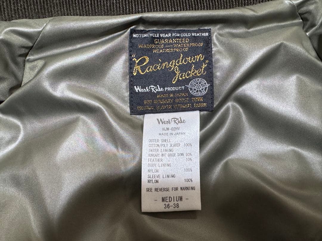 WESTRIDEウエストライド/レーシングダウンジャケット/M/HJW-02HV