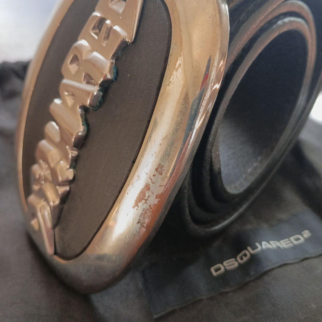 ディースクエアード　デカバックル　ベルト　リアルレザー　黒　イタリア製