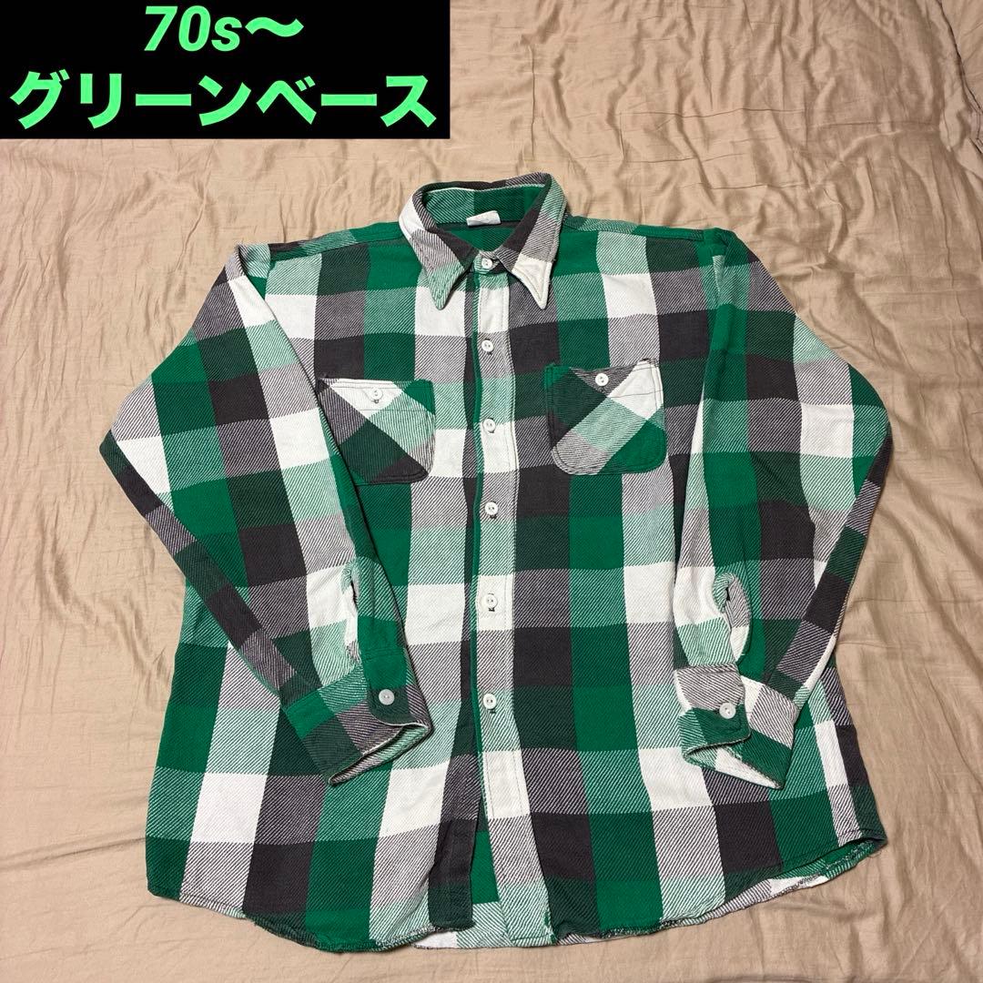 A*D様 70s ELY チェック ネルシャツ L グリーン ブラック ビンテー