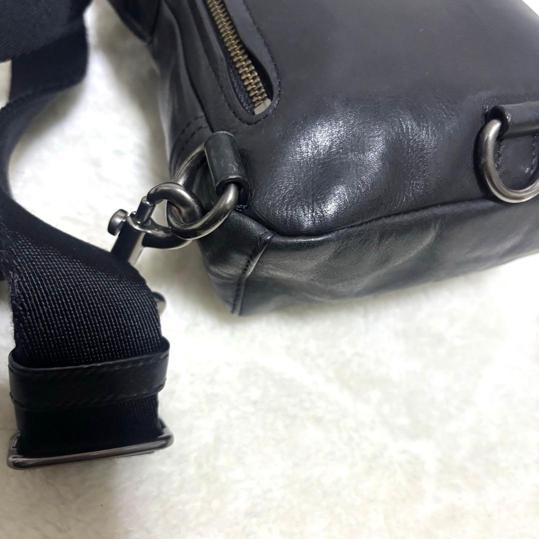 コーチ ボディバッグ ショルダーバッグ ブラック ネイビー レザー