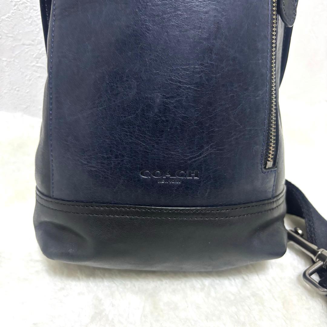 コーチ ボディバッグ ショルダーバッグ ブラック ネイビー レザー
