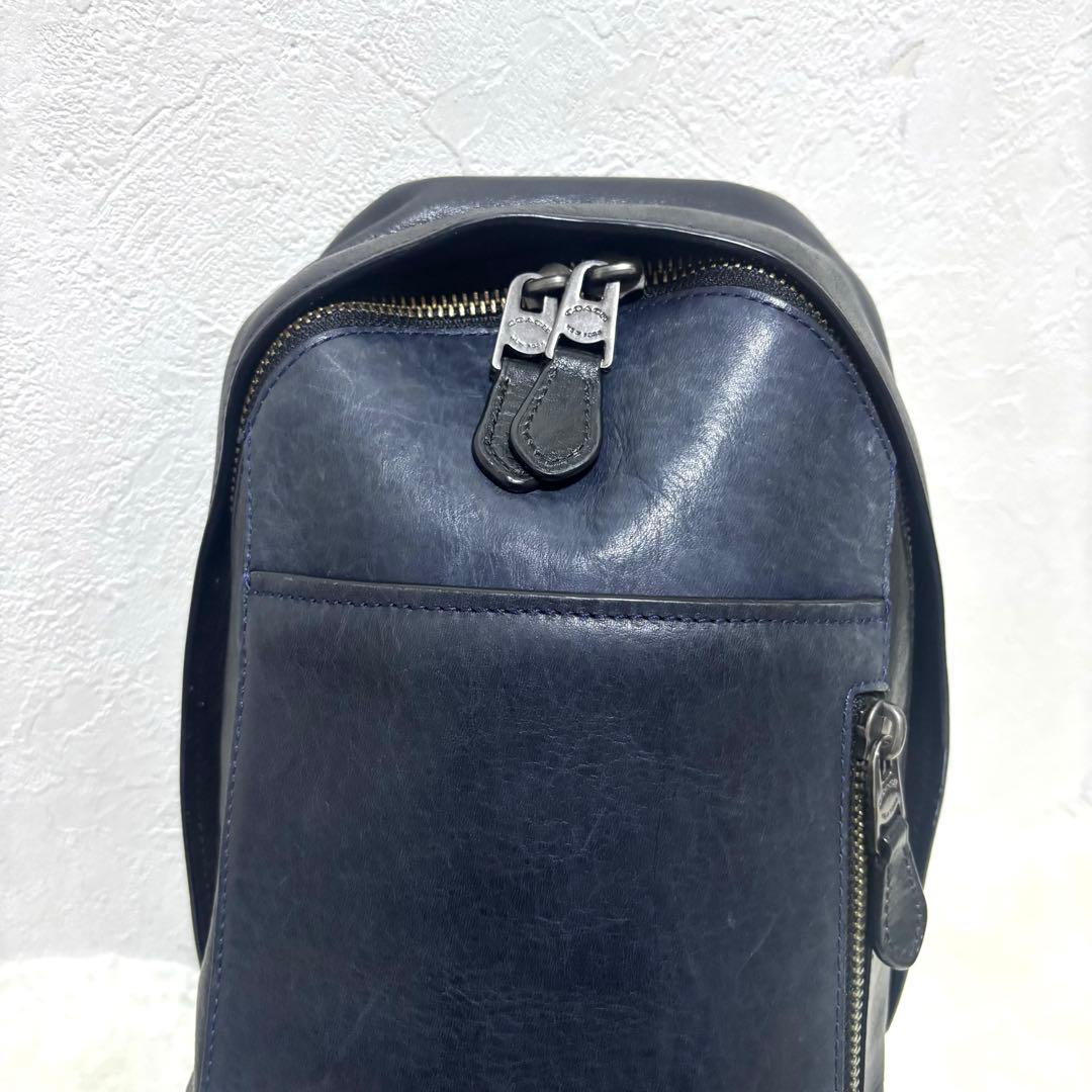 コーチ ボディバッグ ショルダーバッグ ブラック ネイビー レザー