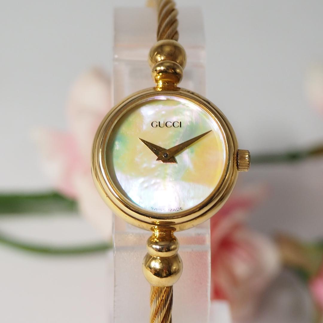 美品 グッチ GUCCI バングルウォッチ 2700L シェル 腕時計 H457