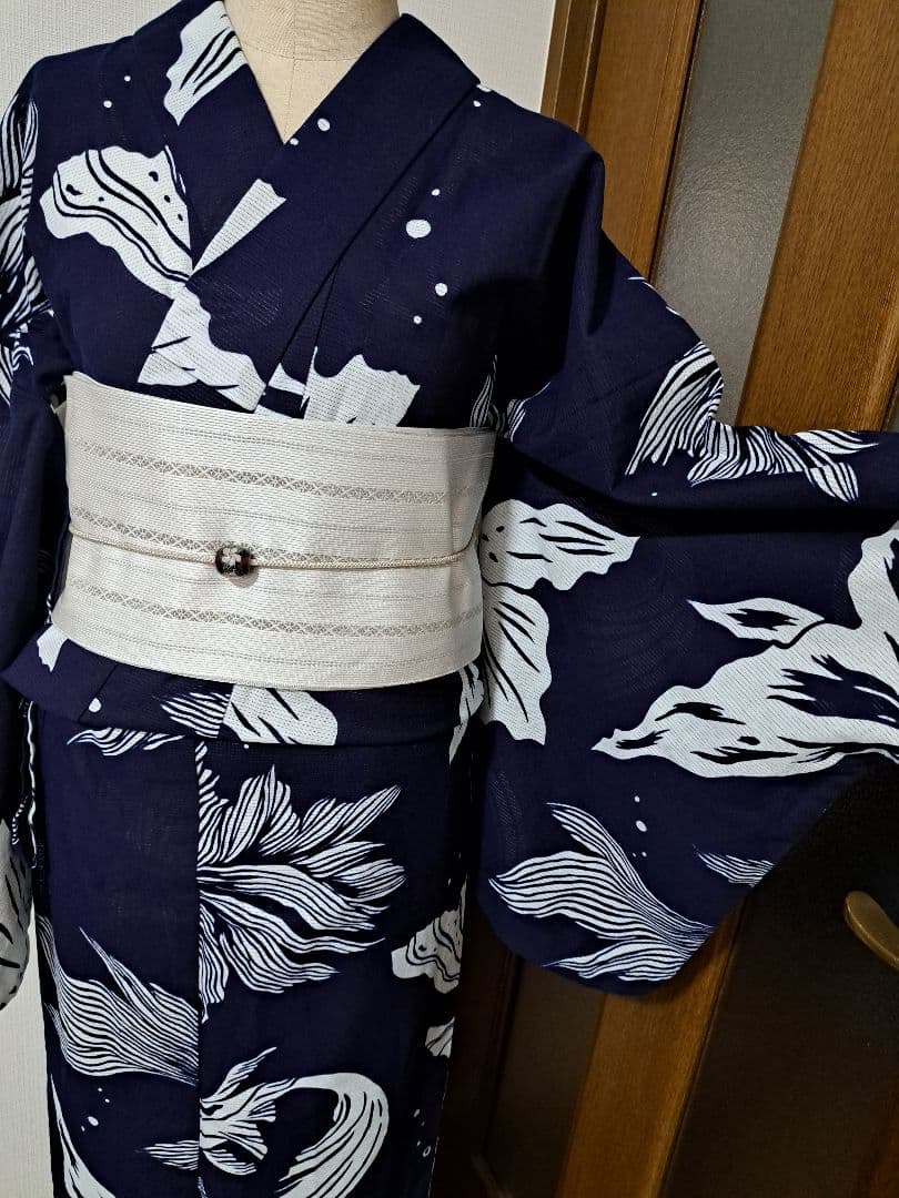 浴衣 綿絽 ハセガワアヤ 金魚 あぶく 尾ひれ ポワソンドール ばらいろ 注染