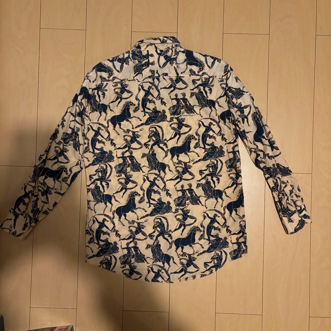 【極美品】フェラガモ 総柄シャツ サーモンピンク