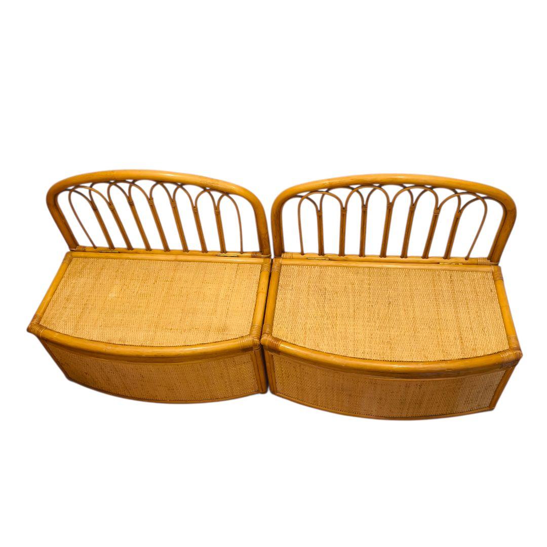 【2個セット】古家具 ビンテージ 籐 オールドラタン 収納型 ボックスベンチ