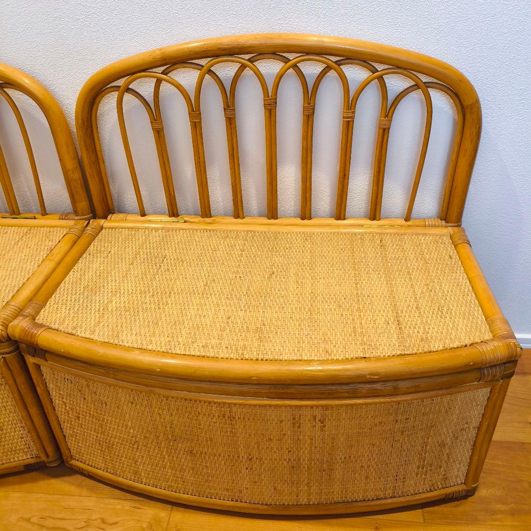 【2個セット】古家具 ビンテージ 籐 オールドラタン 収納型 ボックスベンチ