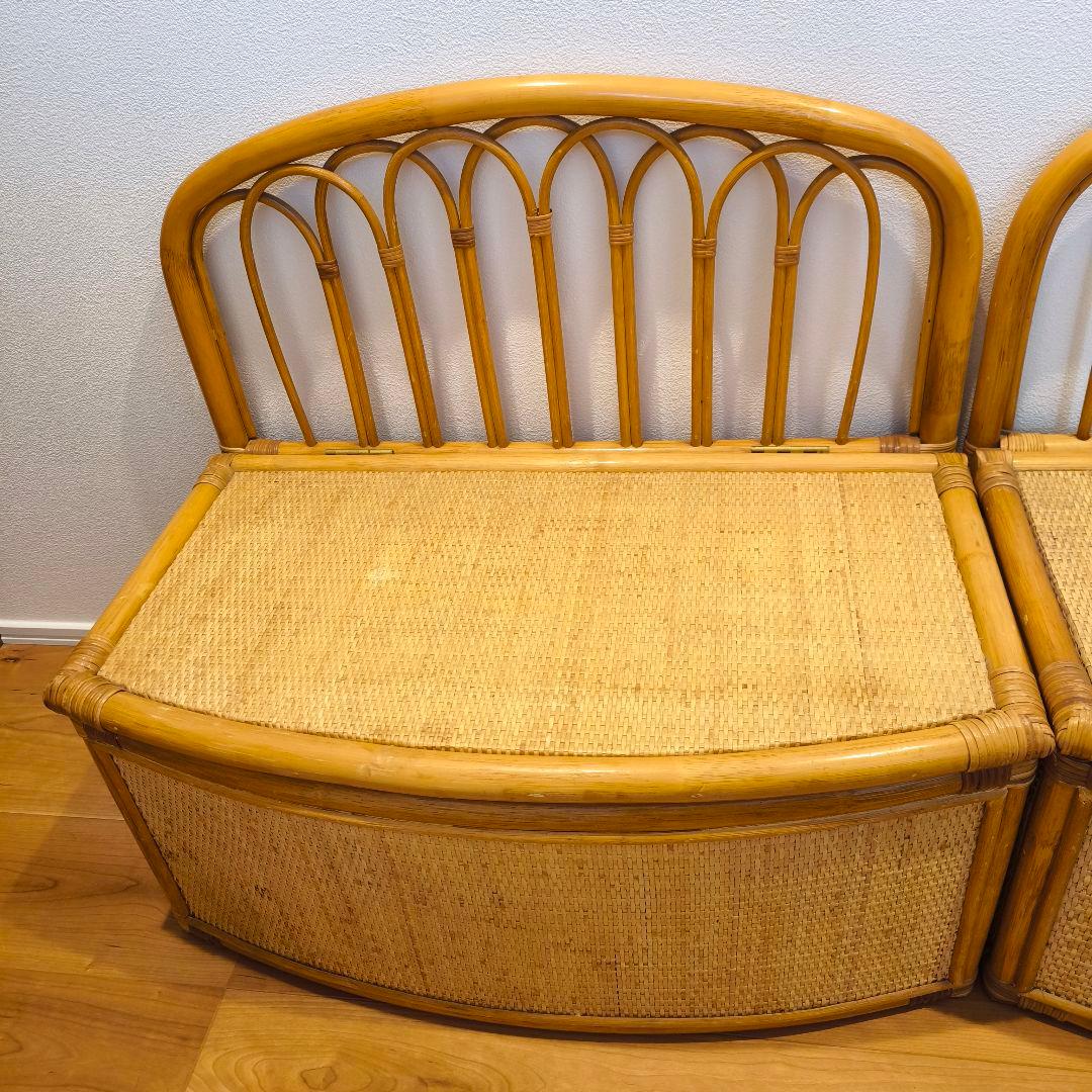 【2個セット】古家具 ビンテージ 籐 オールドラタン 収納型 ボックスベンチ