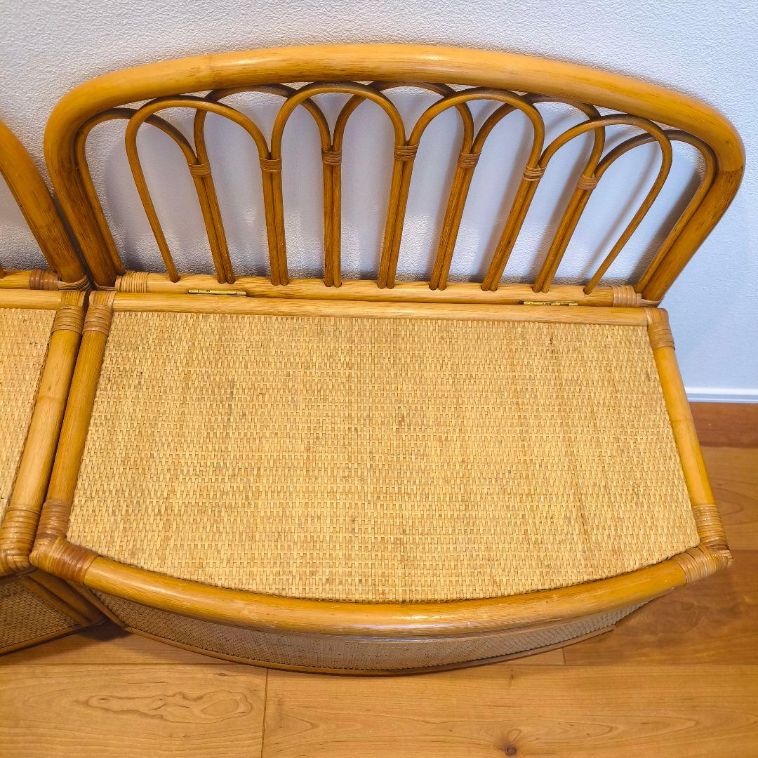 【2個セット】古家具 ビンテージ 籐 オールドラタン 収納型 ボックスベンチ