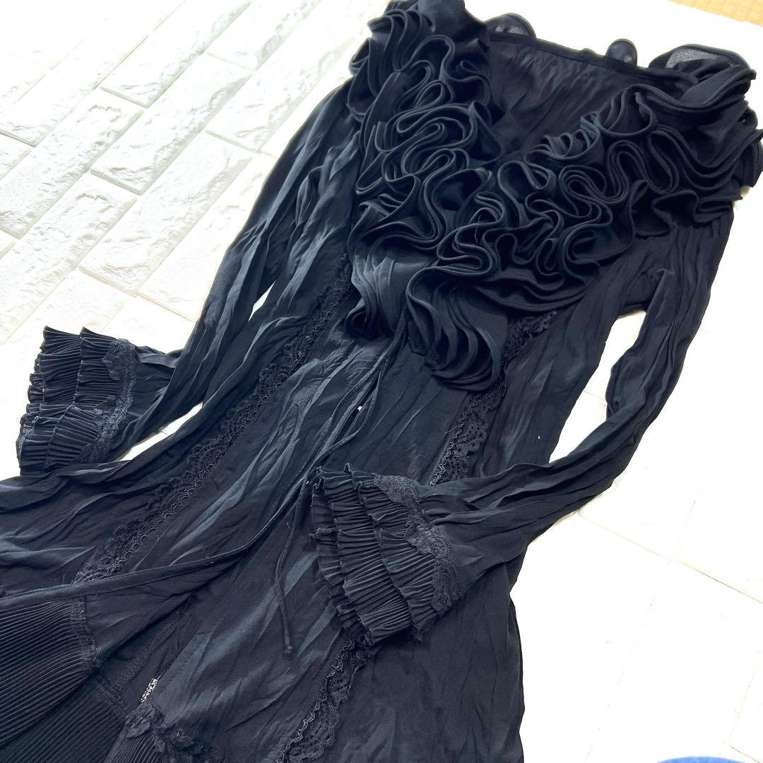 オッズアンジェロ Ozzon フリル レース プリーツ ロングカーディガン