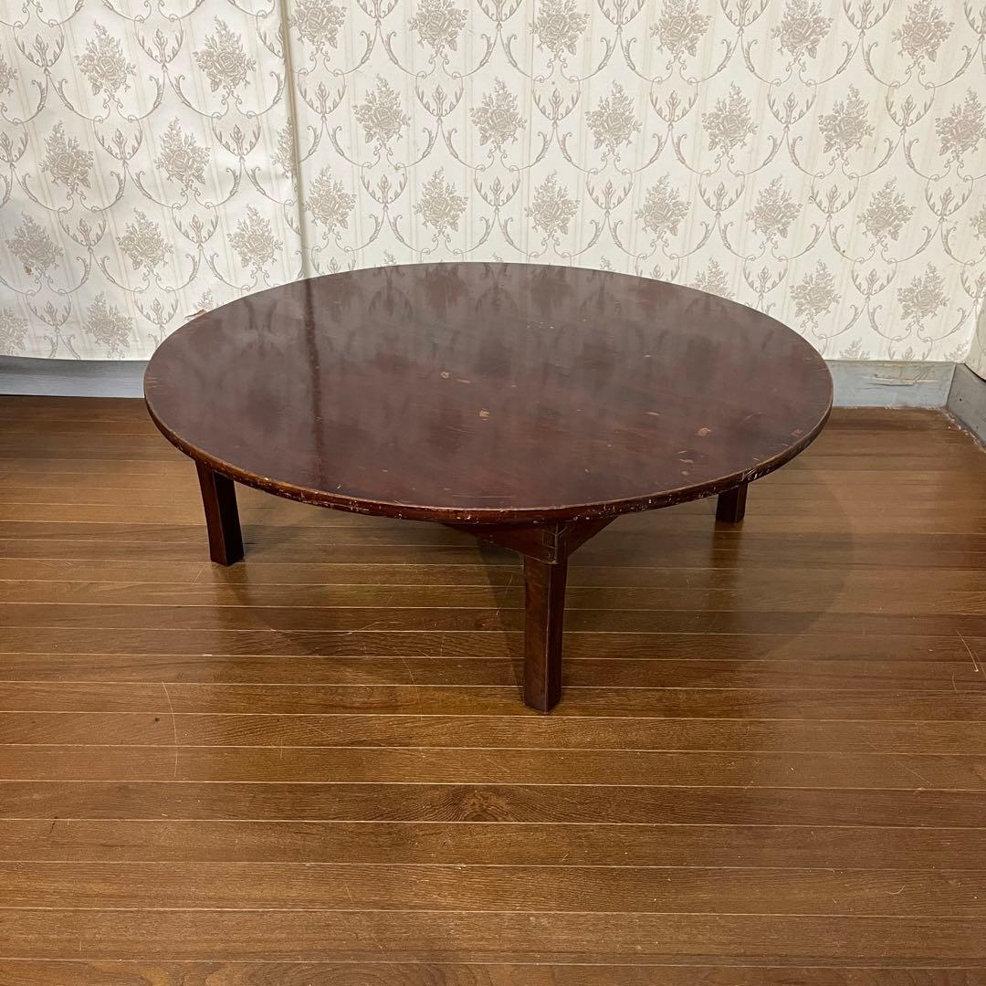 【アンティーク】木製 折り畳み式円卓 ちゃぶ台 座卓 センターテーブル 古家具