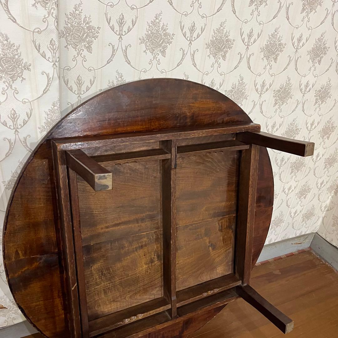 【アンティーク】木製 折り畳み式円卓 ちゃぶ台 座卓 センターテーブル 古家具