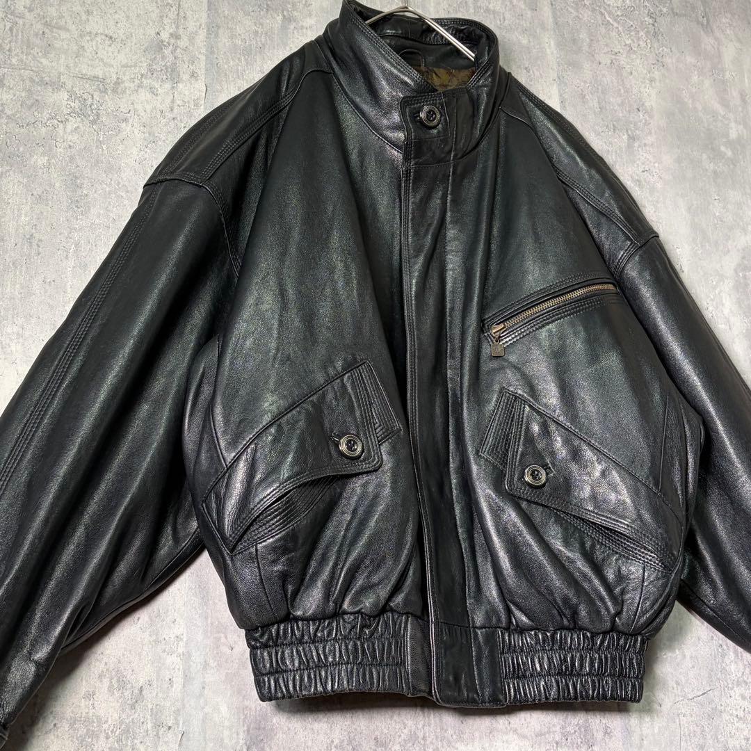 極上 羊革 ラムレザー ジャケット 短丈 黒 裏地総柄 柔らかい