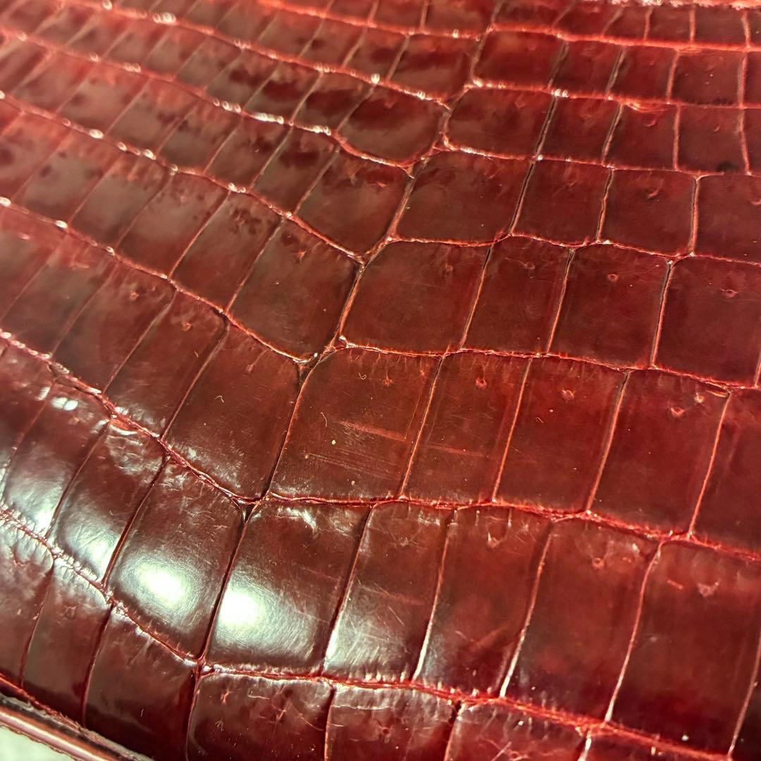 シャイニングクロコダイル　ハンドバック　ボルドー