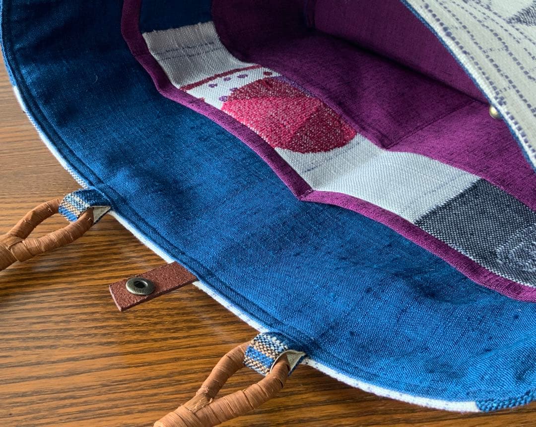 紬帯 メルヘンな風景 リメイク 山葡萄ハンドルバッグ