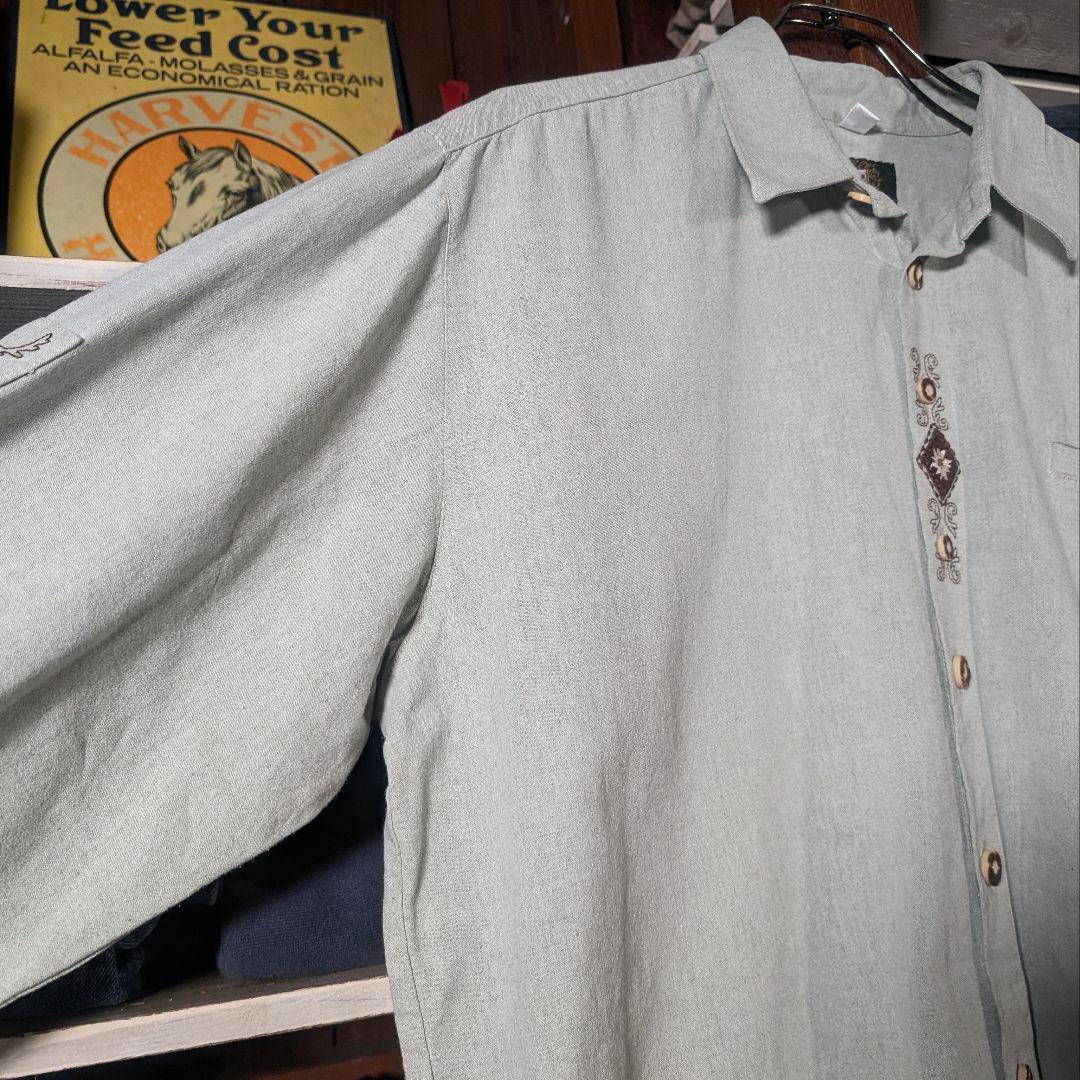 90s　ユーロヴィンテージ　チロリアンシャツ　チロルシャツ　刺繍　オーバーサイズ