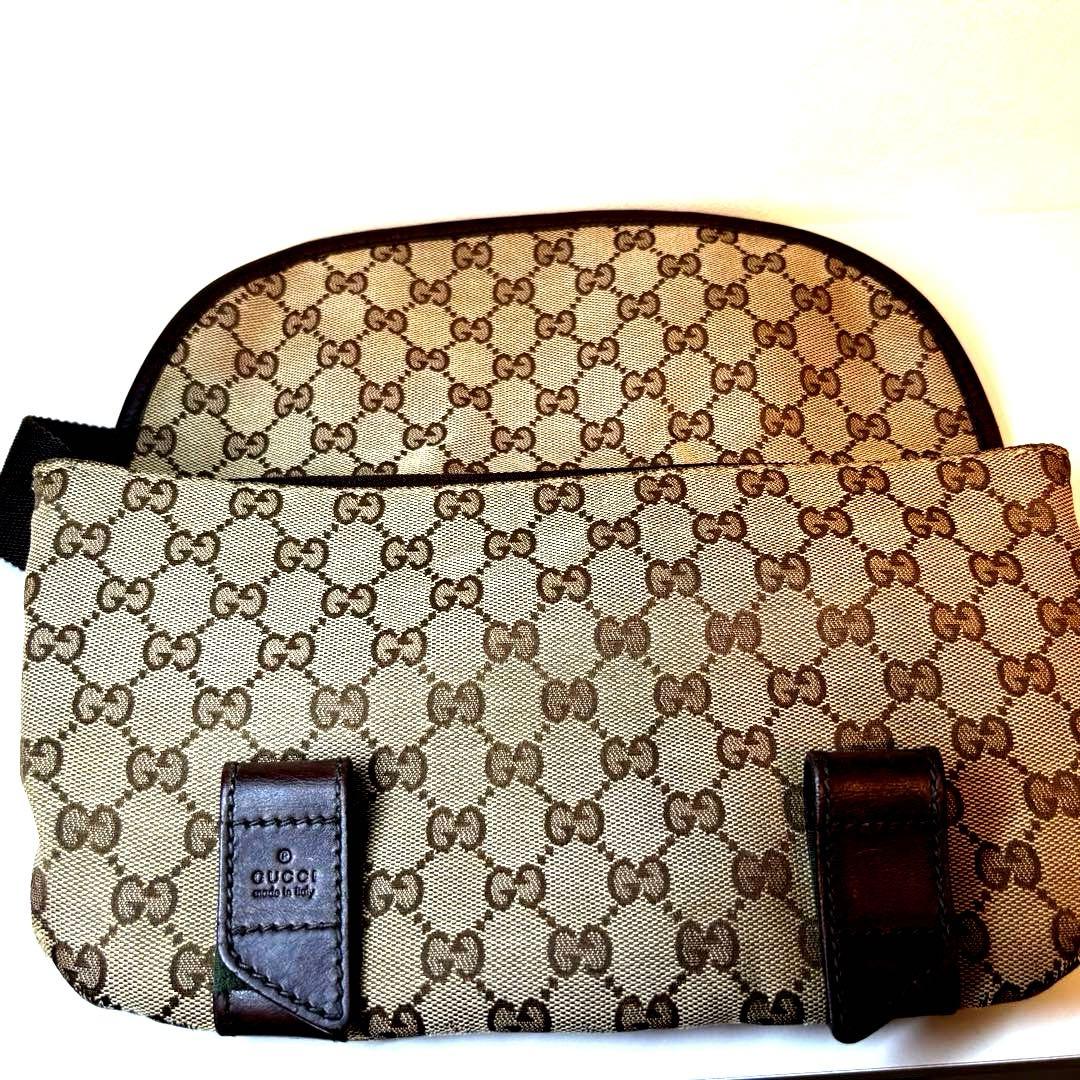 グッチ GUCCI ボディバッグ GG キャンバス レザー ブラウン